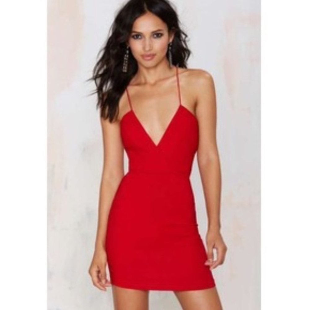 🍂 Honey Punch v neck body con red dress